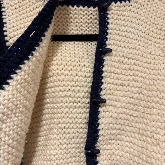 Hand Knit Kids Cream and Blue Sweater - Picture 3 of 6